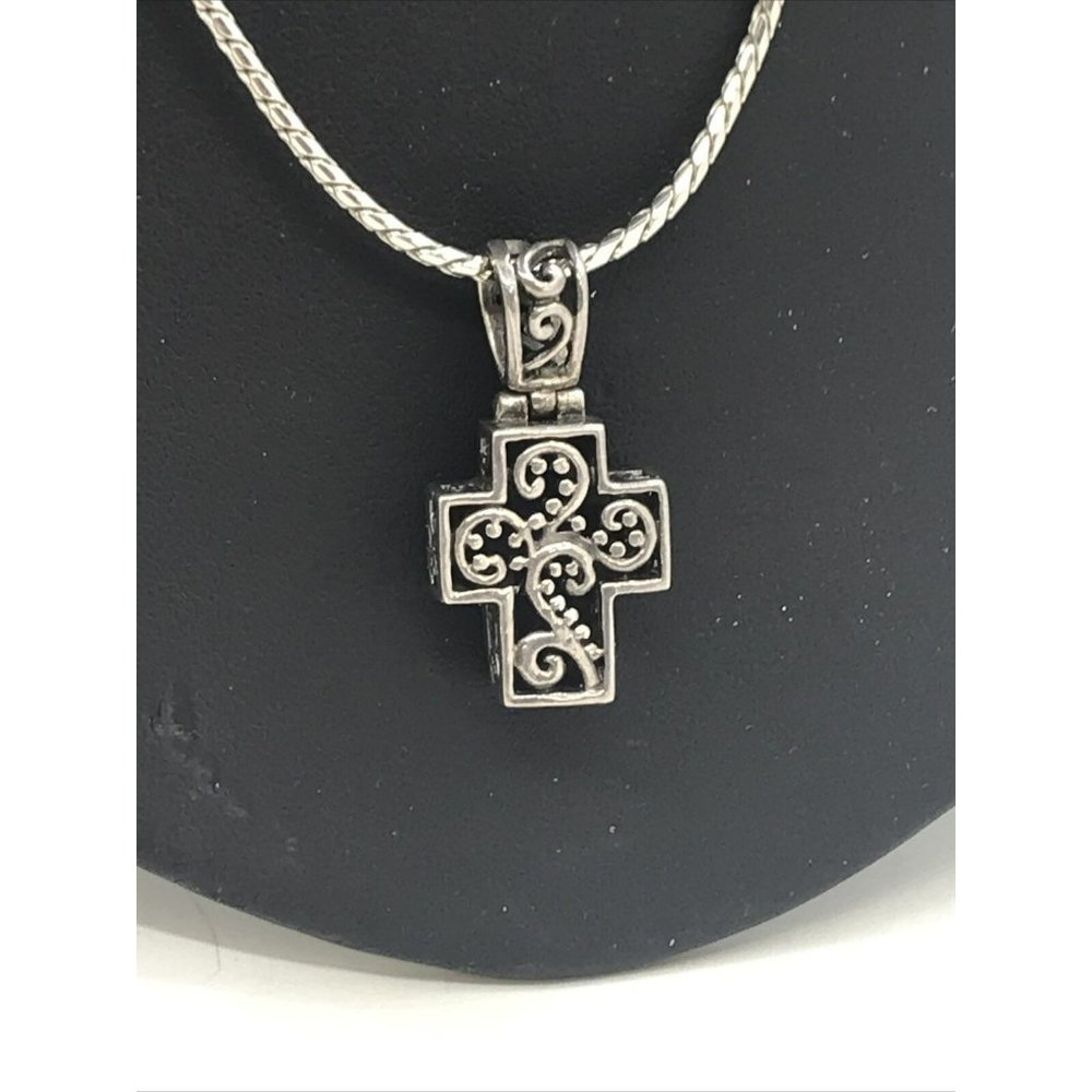 Reversible Cross Pendant Necklace 925 Silver Black Onyx Rope Chain